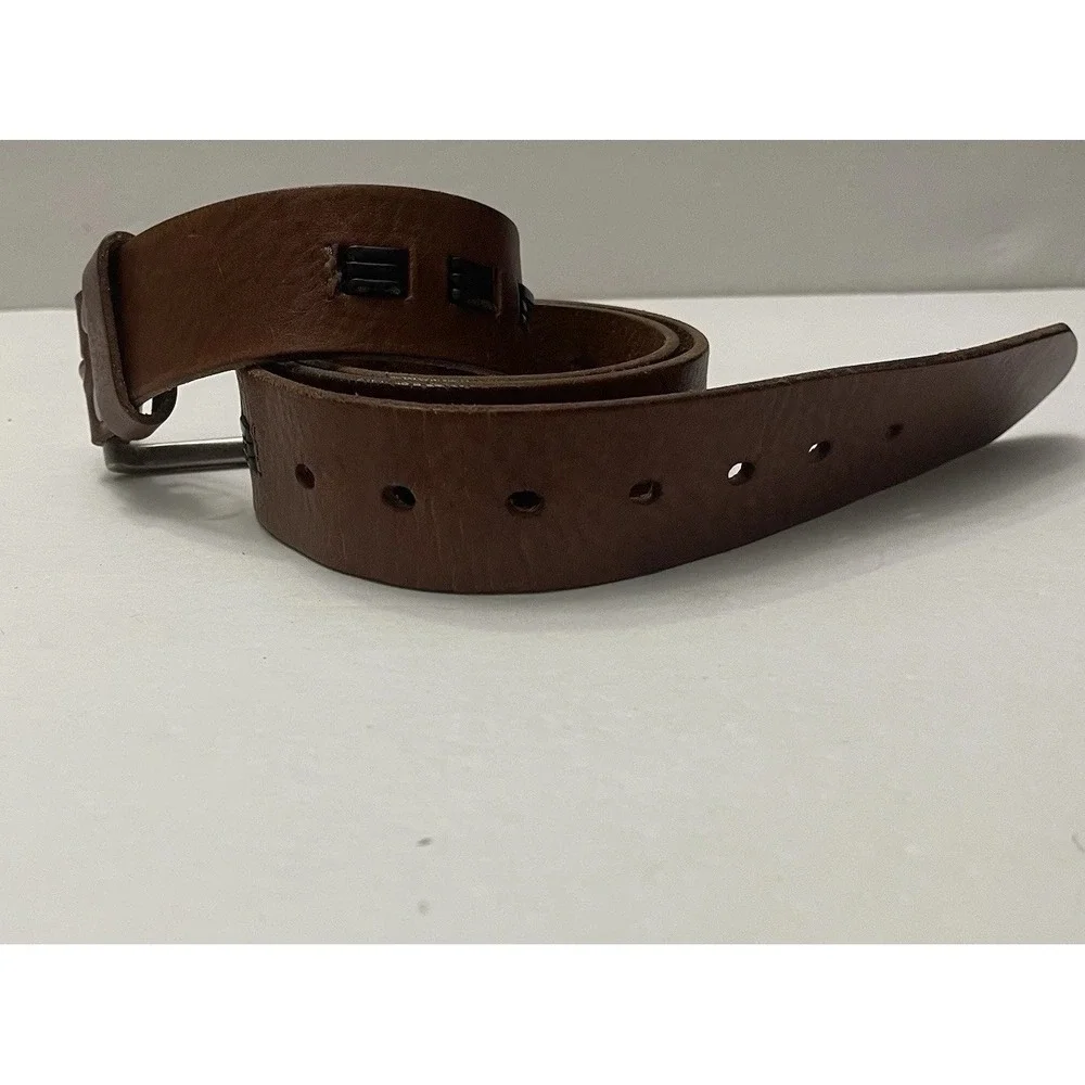 Levi's Men's Belt Brown Leather Large 38-40 Triple‎ Woven Rugged Metal Buckle